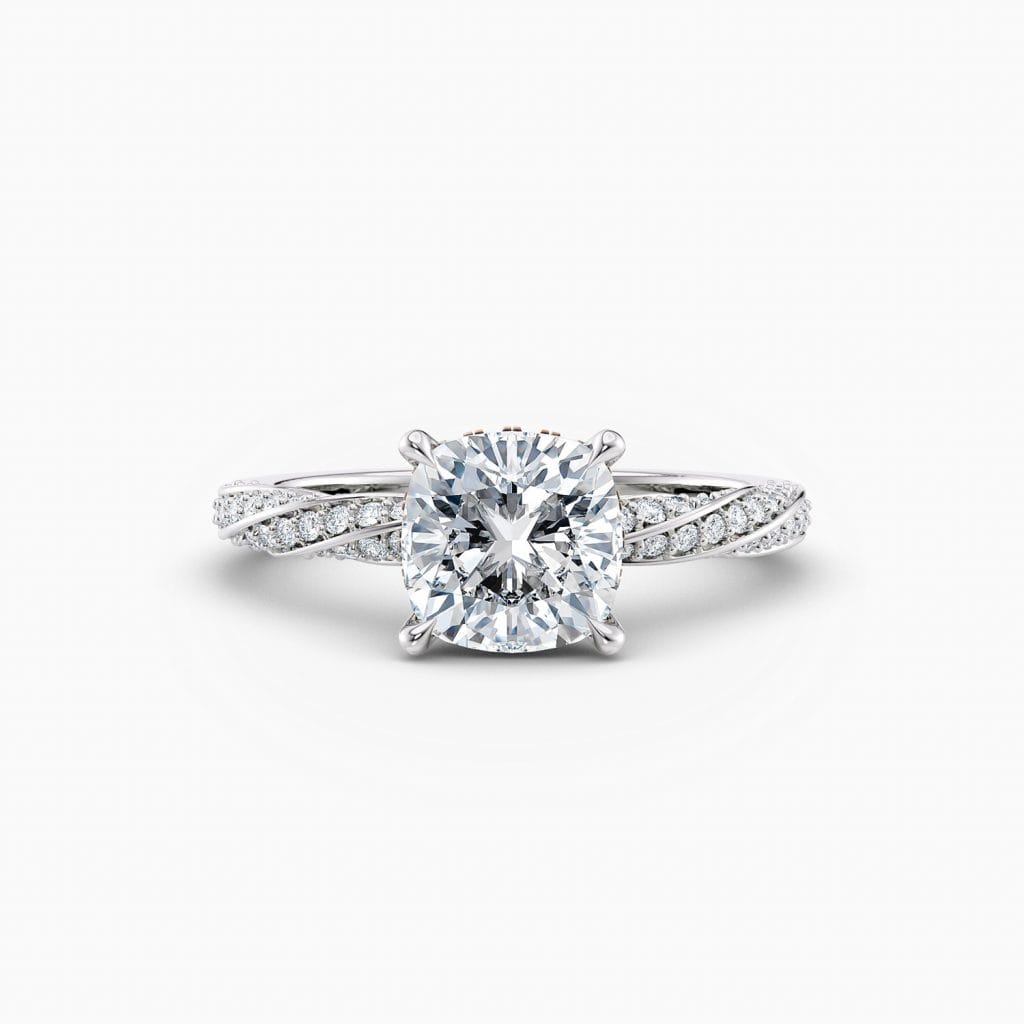 Engagement Rings & Coloured Stones in 2026 That You’ll Love 113 Cushion – White Gold Twist Band