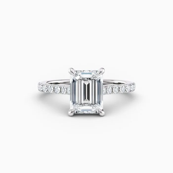 Emerald Cut Diamond Solitaire with Diamond Band in White Gold