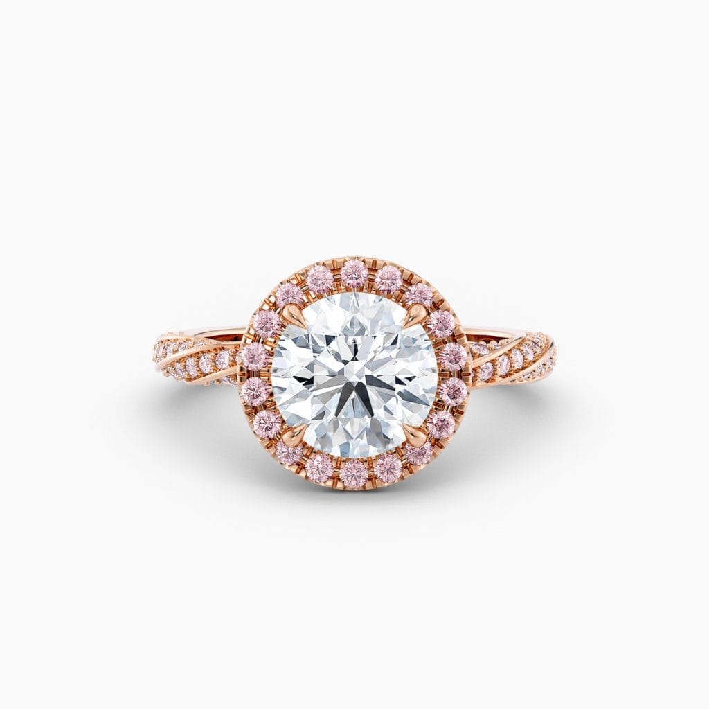 Engagement Rings & Coloured Stones in 2026 That You’ll Love 76 Eleanor Pink Halo – Round