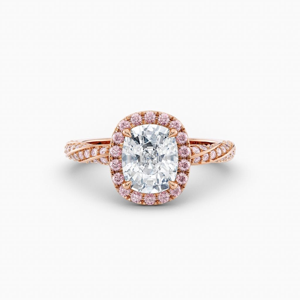Engagement Rings & Coloured Stones in 2026 That You’ll Love 75 Eleanor Pink Halo – Cushion