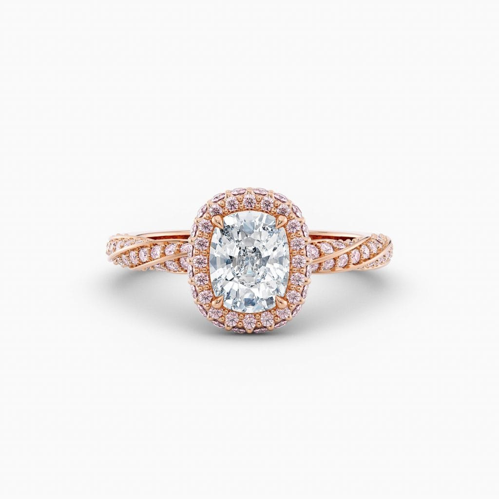 Engagement Rings & Coloured Stones in 2026 That You’ll Love 74 Eleanor Pink Halo – Cushion (Rose Gold)