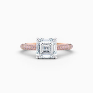 2ct Asscher cut solitaire with pink diamond pave band