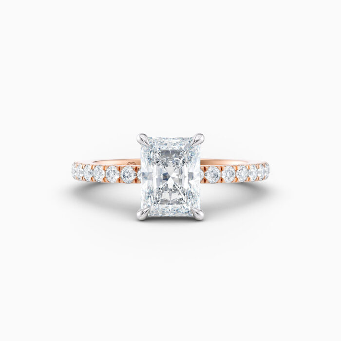 2ct radiant solitaire with diamond cut claw band in rose gold