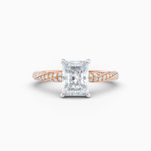 2ct radiant solitaire with a twist diamond band in 18ct rose gold