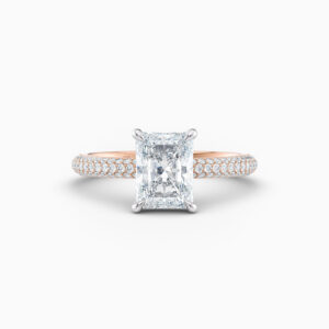 2ct radiant solitaire with a pave diamond band in rose gold