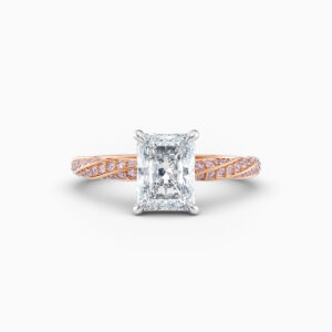 2ct radiant solitaire with twist pink diamond band in rose gold