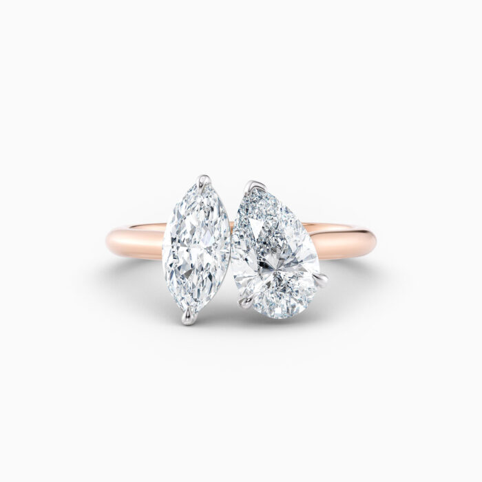 marquise and pear shape diamond toi et moi in rose gold