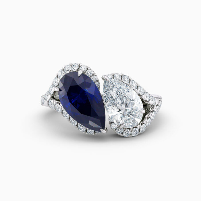 pear shape diamond and sapphire toi et moi in platinum