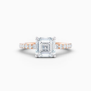 2ct Asscher cut solitaire with diamond band in rose gold