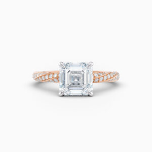 2ct Asscher cut solitaire with twist diamond band in rose gold