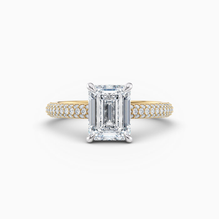 emerald cut diamond pave solitaire engagement ring