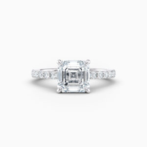 2ct Asscher cut solitaire with diamond band in white gold