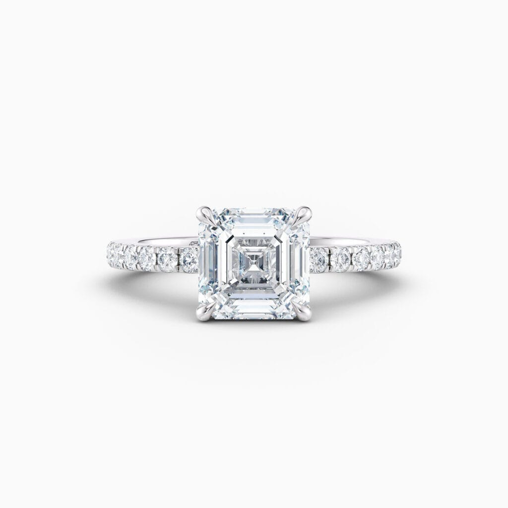 Engagement Rings & Coloured Stones in 2026 That You’ll Love 84 2ct asscher cut solitaire with diamond band in white gold