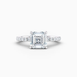 2ct asscher cut solitaire with diamond band in white gold