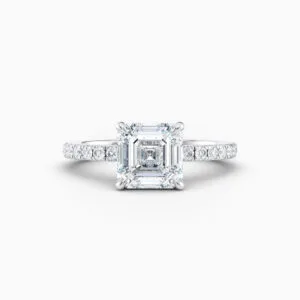2ct asscher cut solitaire with diamond band in white gold