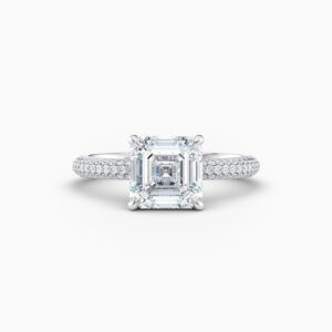 2ct Asscher cut solitaire with a diamond pave band in white gold