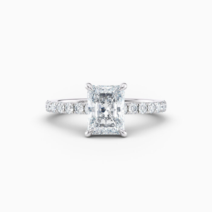 2ct radiant solitaire with diamond set band in white gold