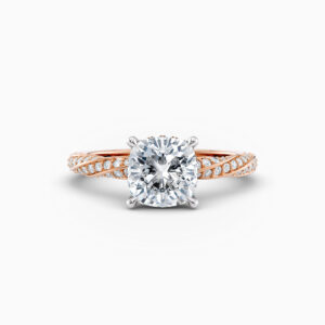 cushion cut diamond solitaire engagement ring in rose gold