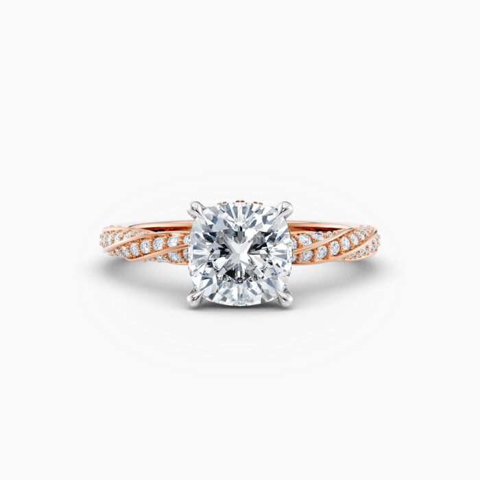 cushion cut diamond solitaire engagement ring in rose gold