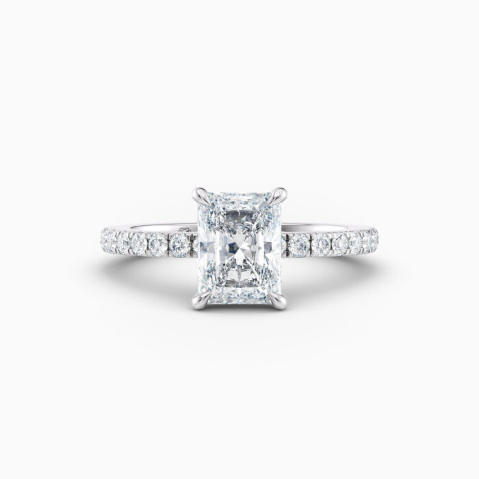 2ct radiant solitaire with cut claw diamond band in white gold