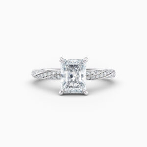 2ct radiant solitaire with a twist diamond band in white gold