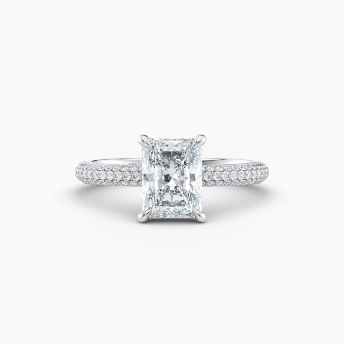 2ct radiant solitaire with diamond pave band in platinum