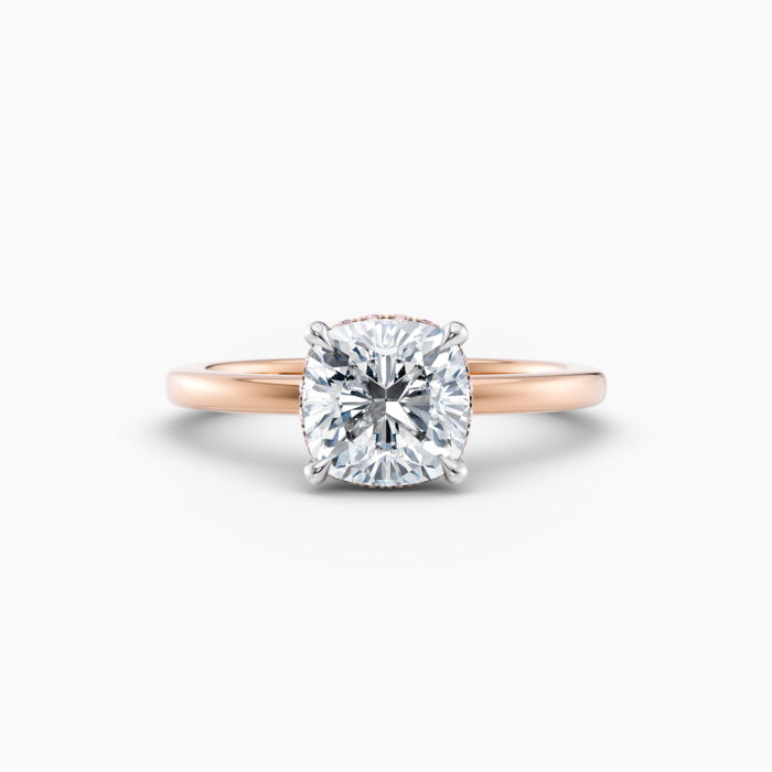 cushion cut rose gold solitaire engagement ring