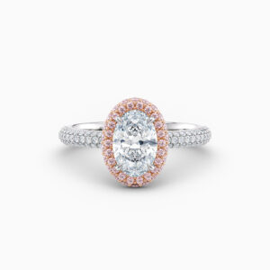 pink diamond pave Oval halo engagement ring