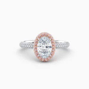 pink diamond pave Oval halo engagement ring