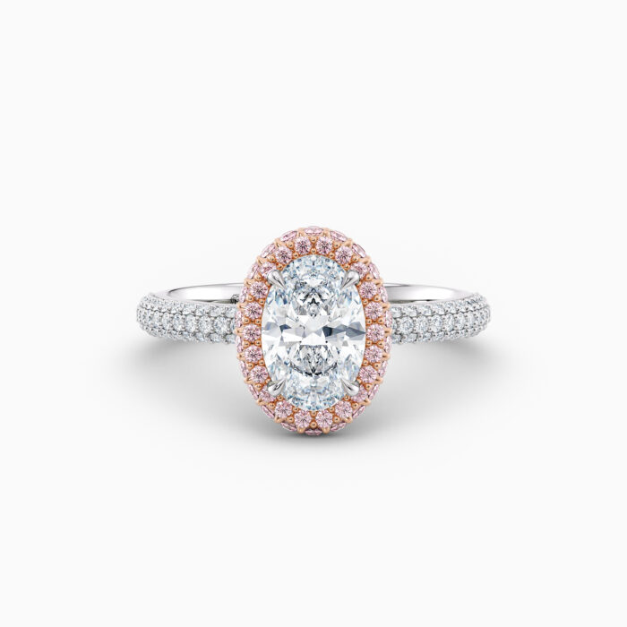 pink diamond pave Oval halo engagement ring