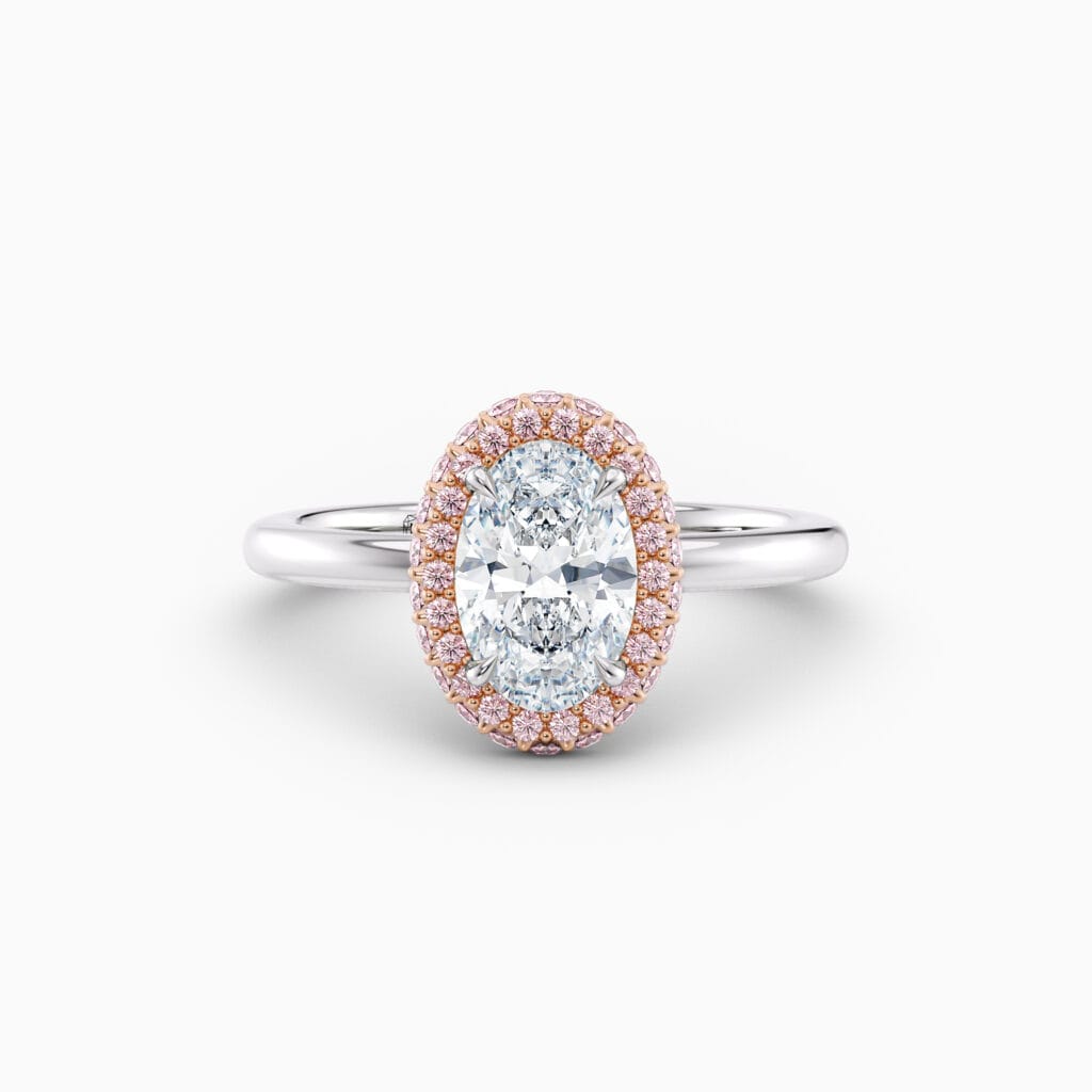 pink diamond pave oval diamond engagement ring