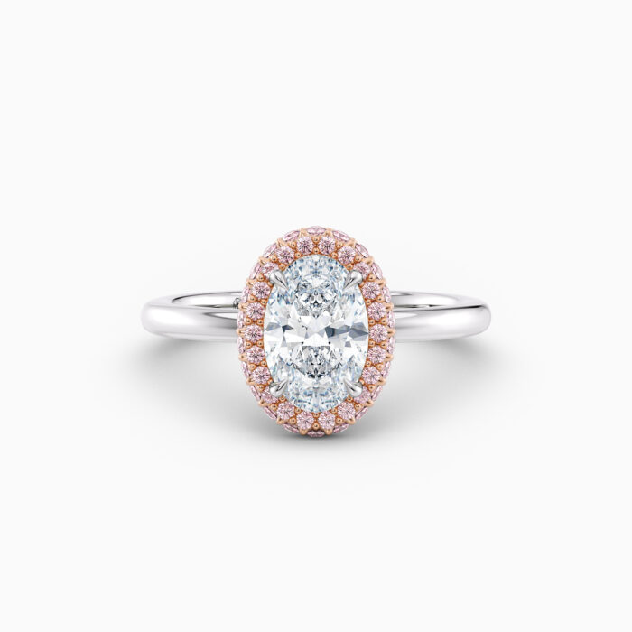 pink diamond pave oval diamond engagement ring