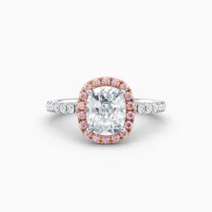 pink diamond cushion halo engagement ring