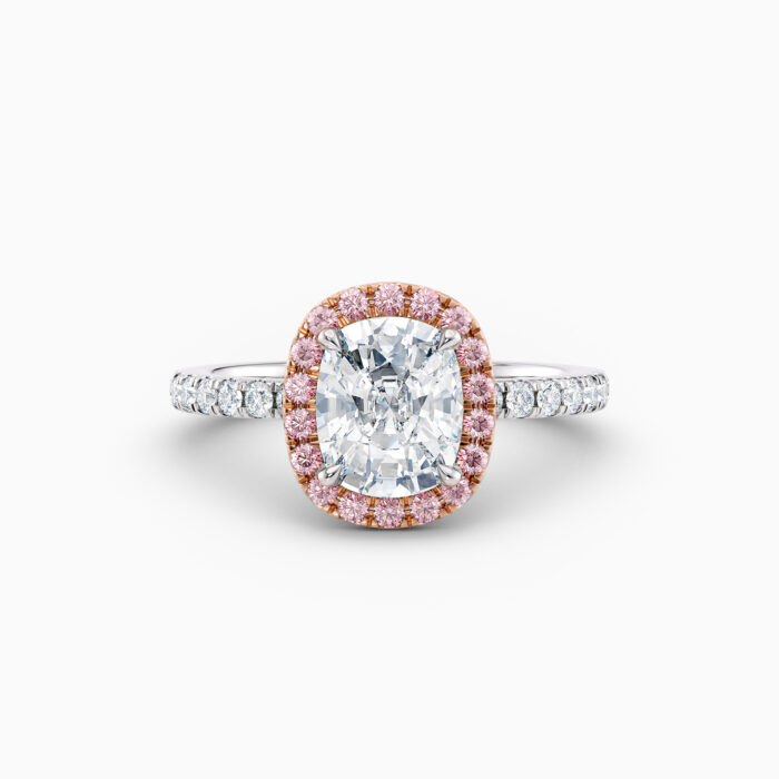 pink diamond cushion halo engagement ring