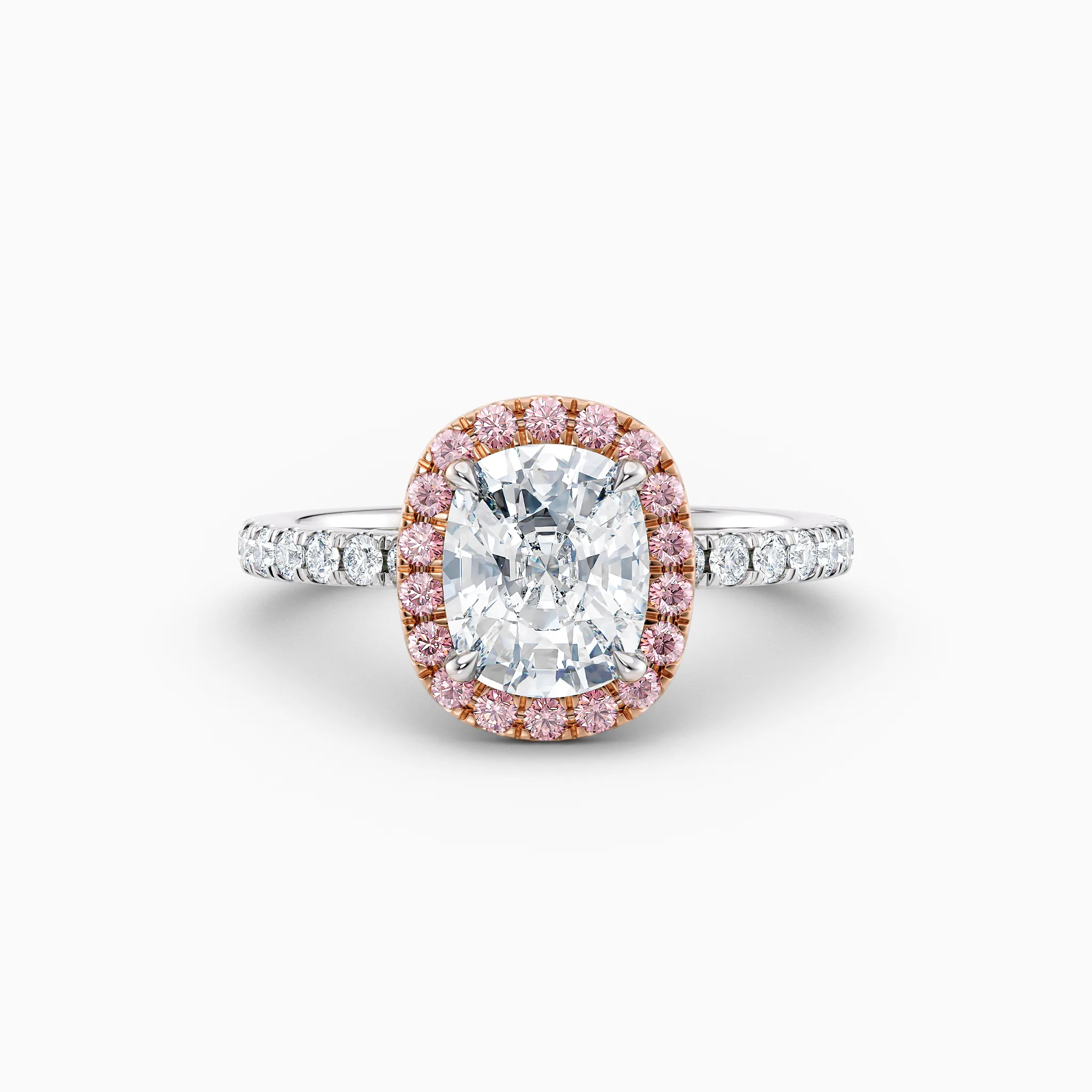 pink diamond cushion halo engagement ring