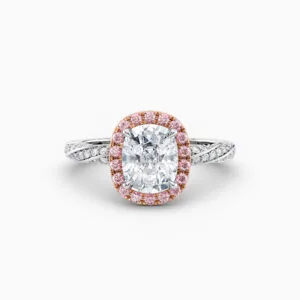pink diamond cushion halo engagement ring