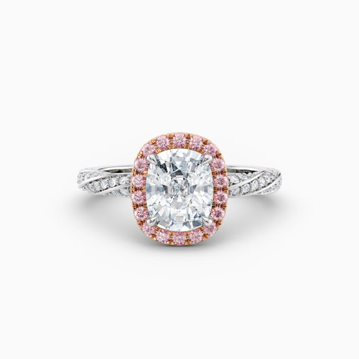 pink diamond cushion halo engagement ring