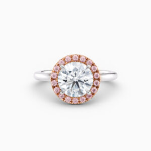 pink diamond round halo engagement ring in white gold