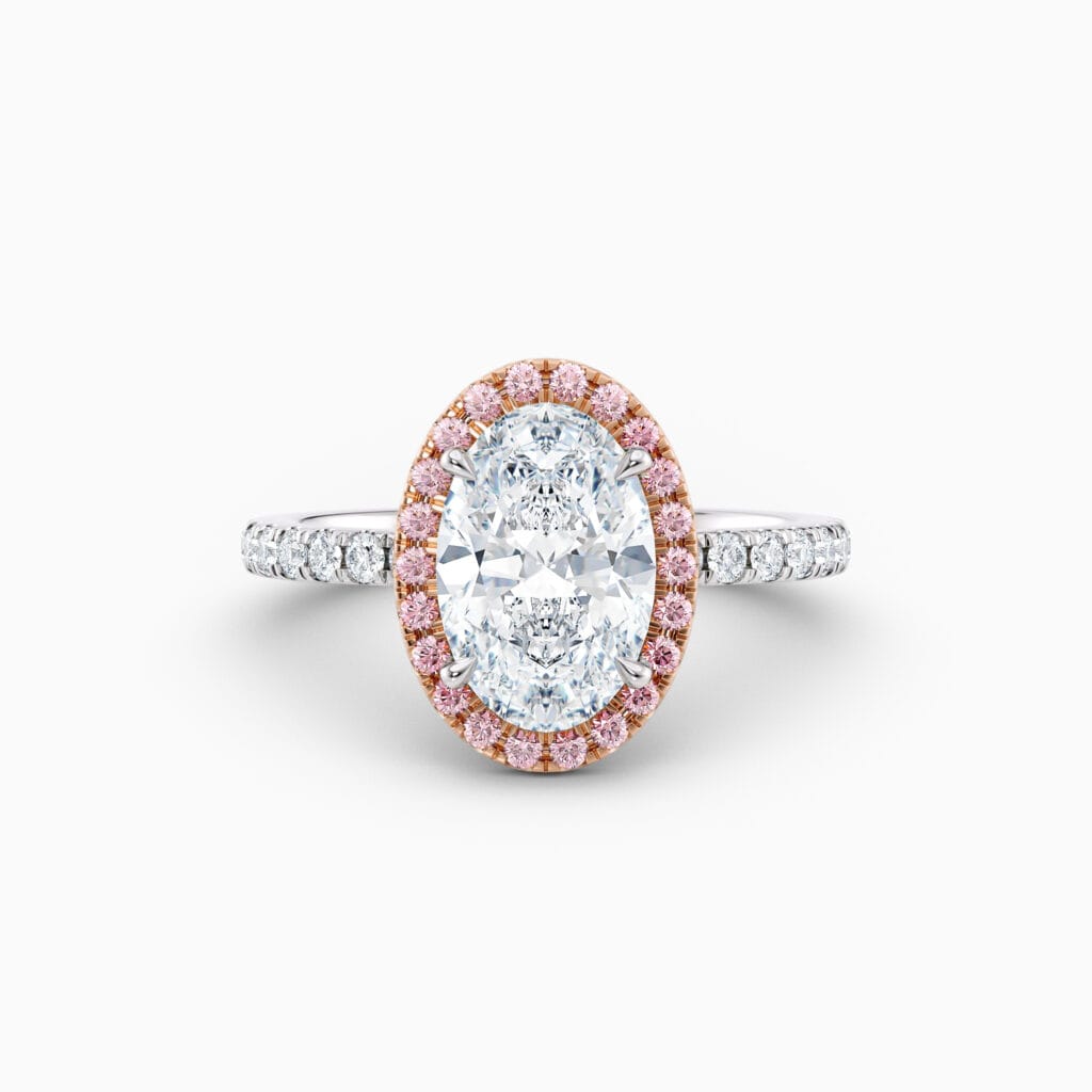 pink diamond oval halo engagement ring in white gold