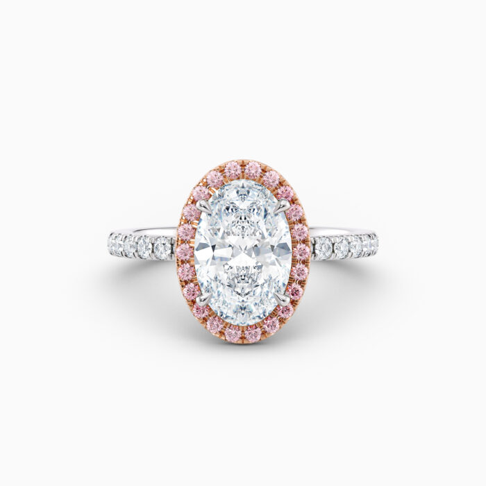 pink diamond oval halo engagement ring in white gold