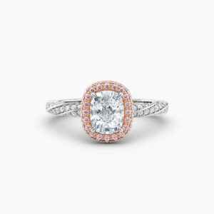 pink diamond cushion cut pave diamond halo engagement ring