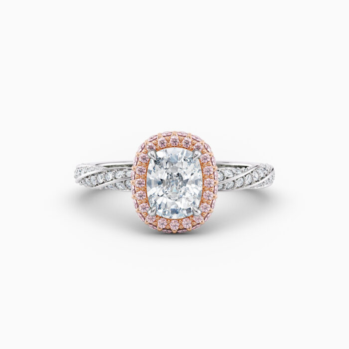 pink diamond cushion cut pave diamond halo engagement ring