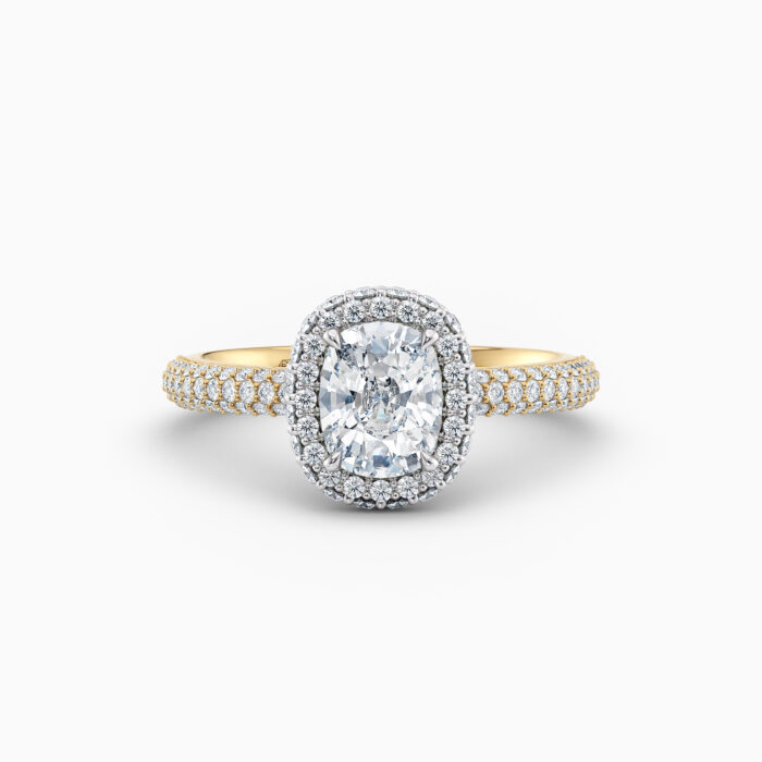 cushion cut pave halo diamond engagement ring