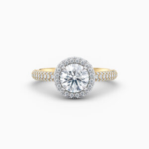 yellow gold pave round diamond halo engagement ring