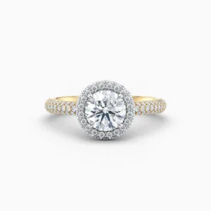 yellow gold pave round diamond halo engagement ring