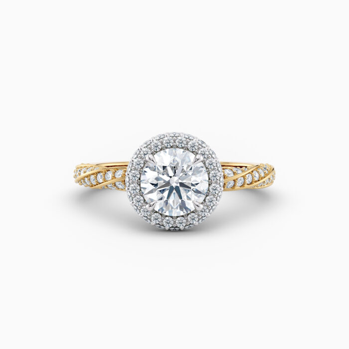 pave halo engagement ring yellow gold