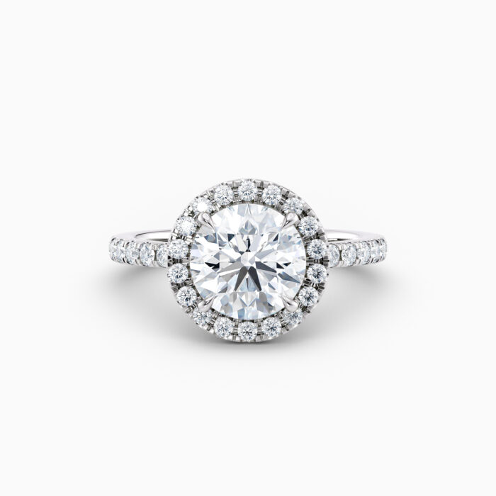 round halo platinum engagement ring