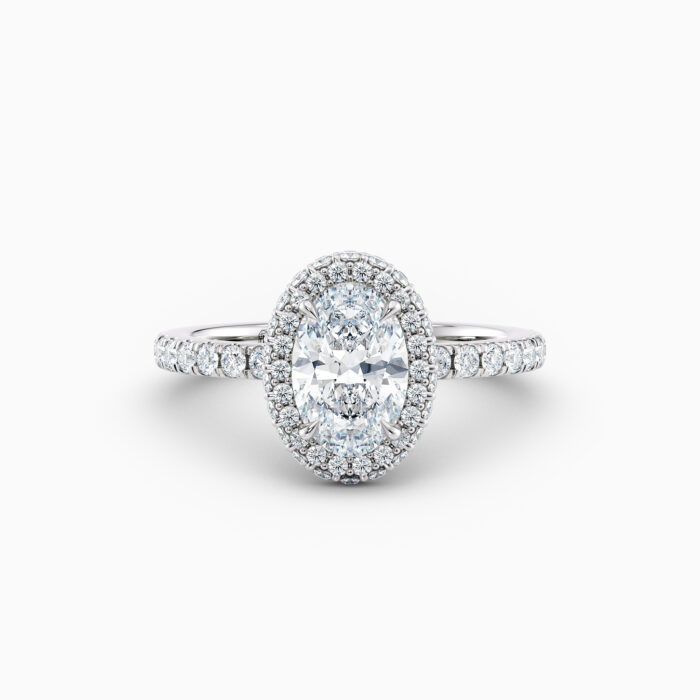 oval double halo engagement ring in white gold