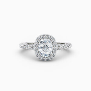 white gold cushion pave halo engagement ring