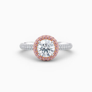 platinum and rose gold halo engagement ring